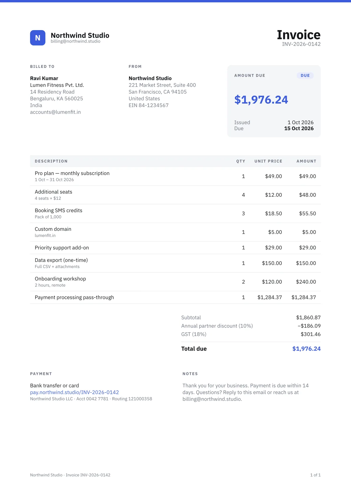 Invoice-shaped JSON gets the invoice: rendered invoice